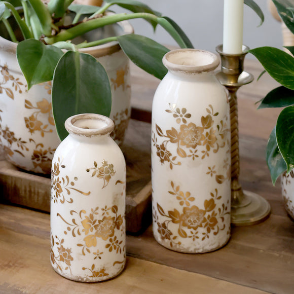 Gold Floral Bottle Vase