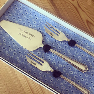 Mr & Mrs - Hand Stamped Vintage Cake Fork Set